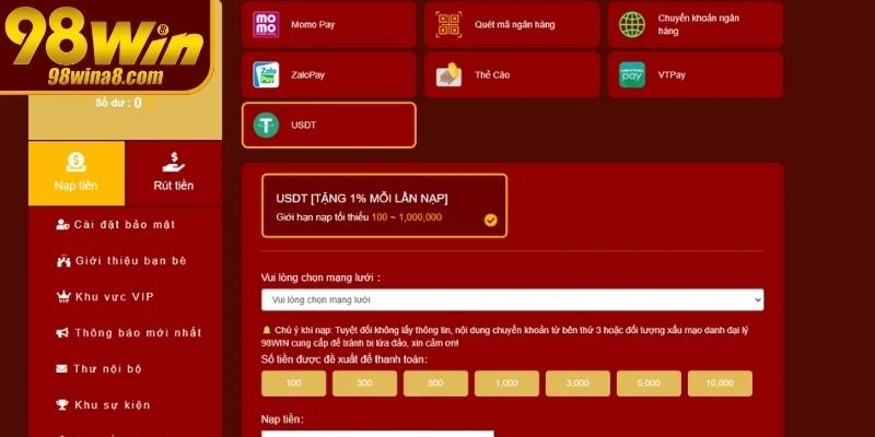 Sử dụng USDT qua ví điện tử, an toàn và xử lý tức thì